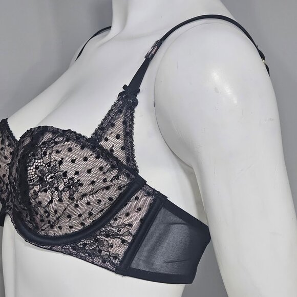 Victoria's Secret Dream Angels Black Dot Mesh Merrywidow Balconette Bra 32D - Picture 4 of 7